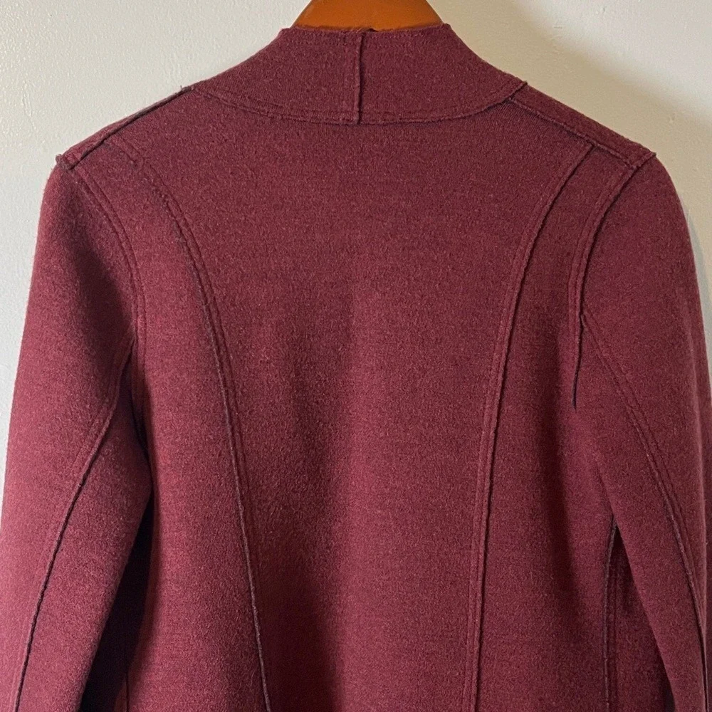Eileen Fisher Merino Wool Double-knit Kimono Burgundy Open Cardigan Jacket Sz SP